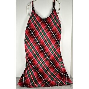Victoria's Secret Lace Trim Night Gown Plaid W/ VS Logo Red  Size Small